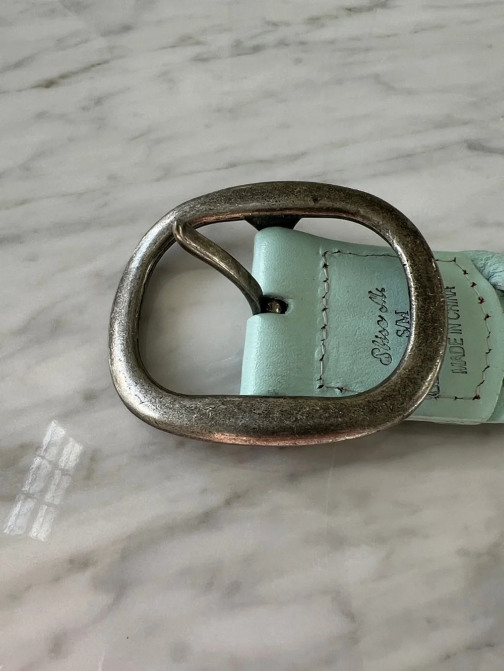 Woven Leather Belt in Aqua Blue - Women's Accessory - Picture 3 of 6